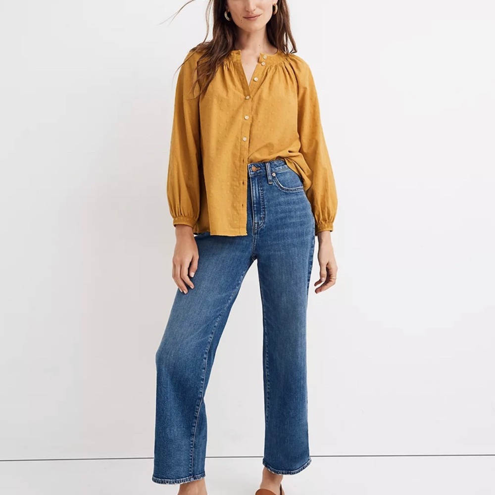 NWT Madewell Floral Embroidered Smocked-Neck Top
